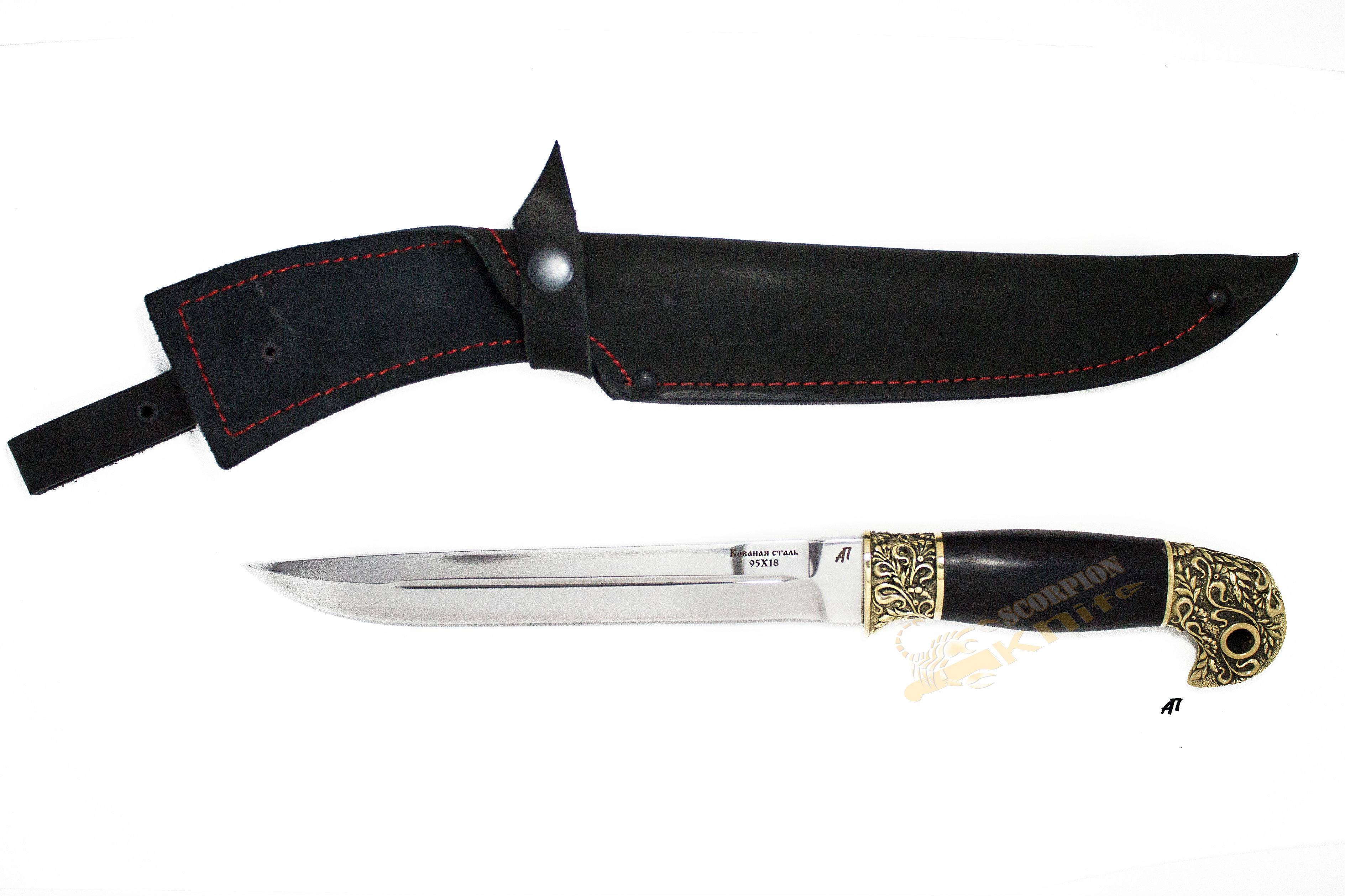 Нож Казачий Донской сталь 95х18, рукоять стабилизированный граб (чёрный), литьё латунь